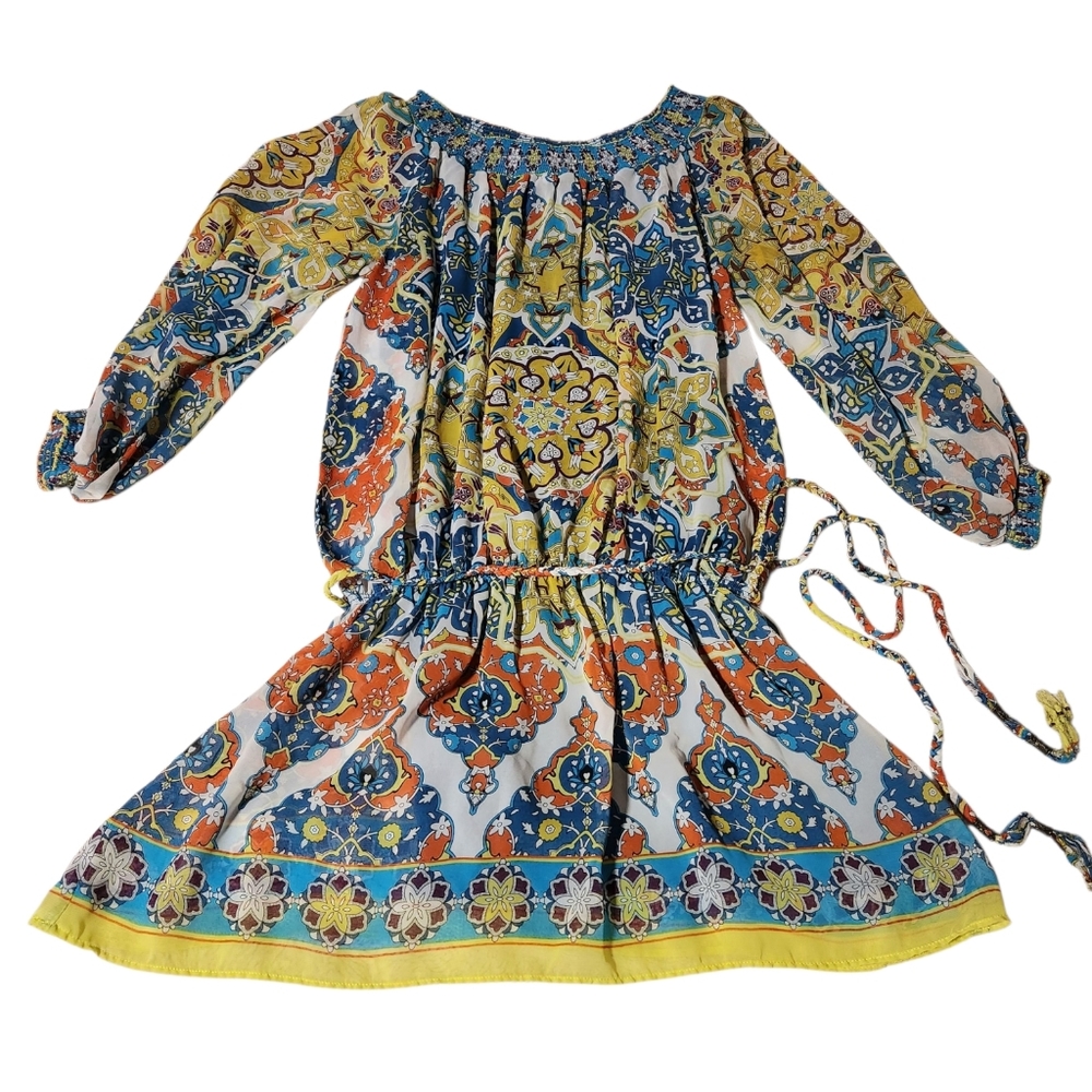 Nicole By Nicole Miller Women's Size XL  Mini Dress Boho Print Drop Waist Sheer - Picture 3 of 13